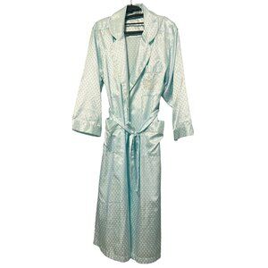 Vtg Miss Elaine Sea foam Green Satin Soft Wrap M Robe Embroidery Heart & Flowers